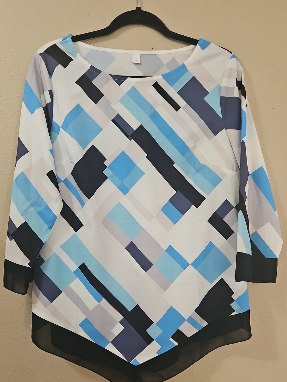 Abstract Geo-Print Blue & White Women's Blouse